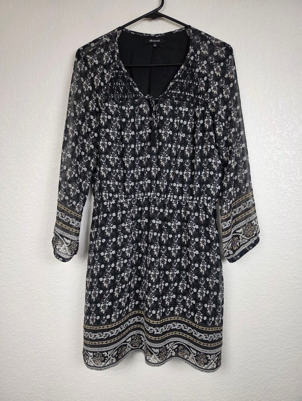 Madewell Black Floral Border Print Dress Size 4